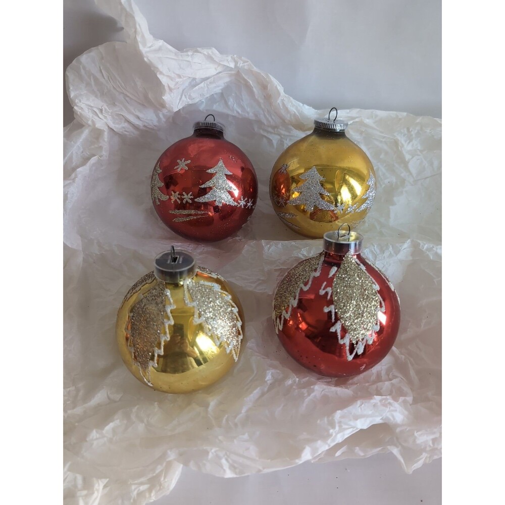 Vintage Christmas Ornaments Mercury Glass Plastic Caps Western Germany Lot of 4